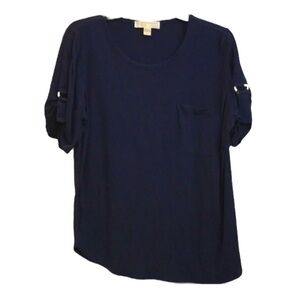 Michael Kors Navy Blue Short Sleeve T Shirt Asymmetrical Pocket Roll Tab Small S